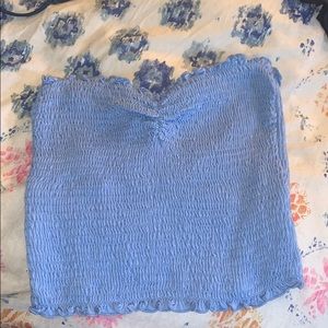 Urban Outfitters sky-blue cropped tube top.